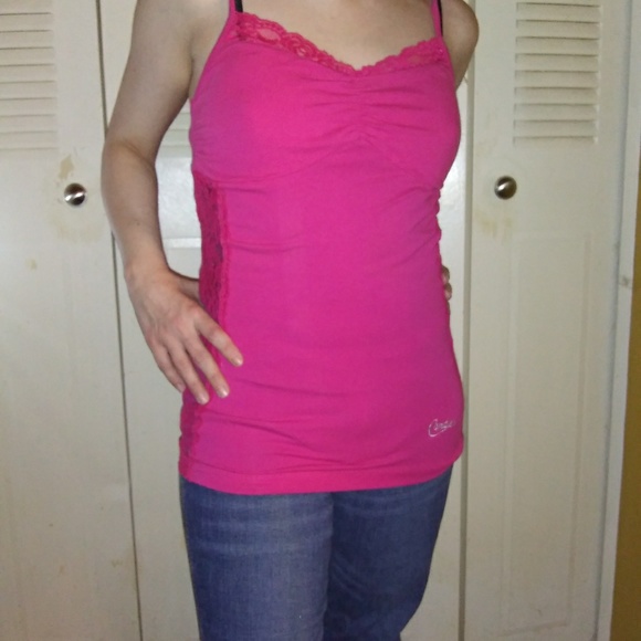 Candie's Tops - NWOT Candie's Hot Pink Sexy Lace Side Tank Top M